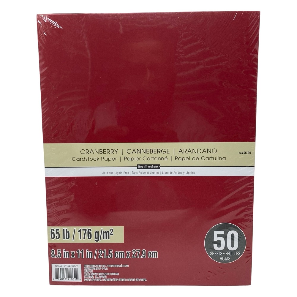 Recollections Cranberry Cardstock‎ Paper 8.5 x 11 65lb 50 Sheets Red 529260